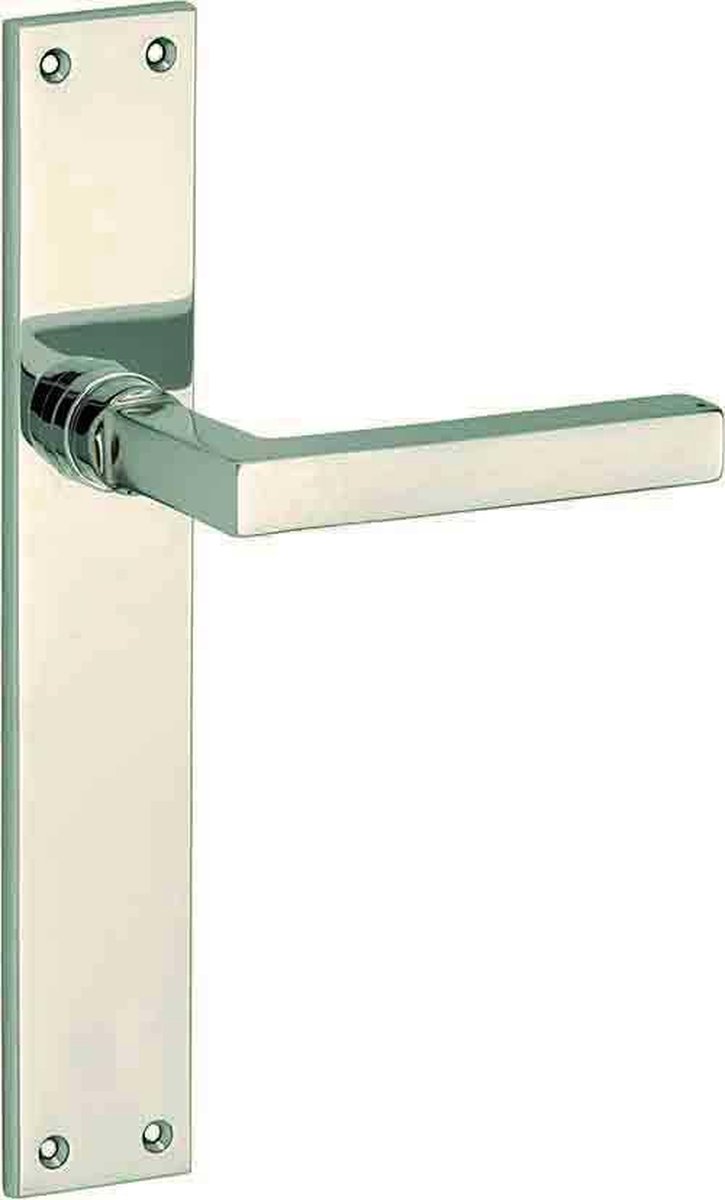 Deurkruk op schild Kare/Bauhaus blind glans nikkel