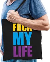 Fuck my life cadeau tas zwart voor heren cadeau katoenen tas zwart voor heren - kado tas / tasje / shopper