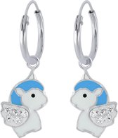 Joy|S - Zilveren baby unicorn oorbellen eenhoorn oorringen blauw kristal wit