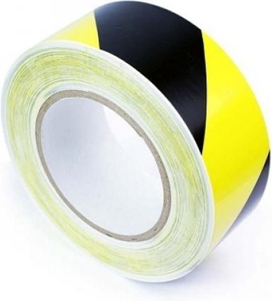 Vloertape Geel zwart 50 mm (rol 33 meter) - hoge kwaliteit - markeer tape - waarschuwingstape - COVID-19 - CORONA - markeringstape - tape