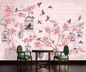 Birds Cherry Blossom Pink Photo Wallcovering