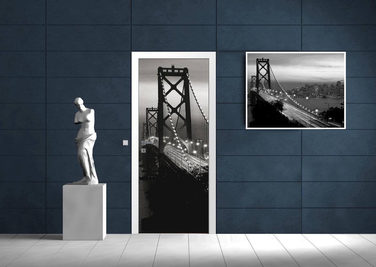 Deursticker Muursticker Brug | Grijs | 91x211cm