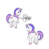 Joy|S - Zilveren pony oorbellen eenhoorn 10 x 13 mm unicorn