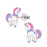 Joy|S - Zilveren pony oorbellen eenhoorn 10 x 13 mm unicorn