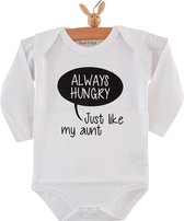 Baby Rompertje met tekst Always Hungry Just like my aunt | Lange mouw | wit | maat  74/80