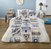 100% katoen dekbedovertrekset 240x220 cm + 2 slopen 65x65 cm BEACH VINTAGE (met flessenhals instopstrook)