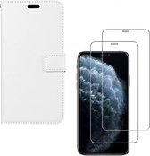 iPhone XS Max - Bookcase wit - portemonee hoesje + 2X Tempered Glass Screenprotector