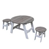 AXI Table de Pique Nique ronde pour enfants en bois - Table ronde enfant pour le jardin en Gris & Blanc avec 2 sièges