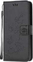 Huawei P40 Lite Hoesje - Bloemen Book Case - Zwart