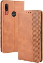 Vintage Book Case - Motorola Moto E6 Plus Hoesje - Bruin