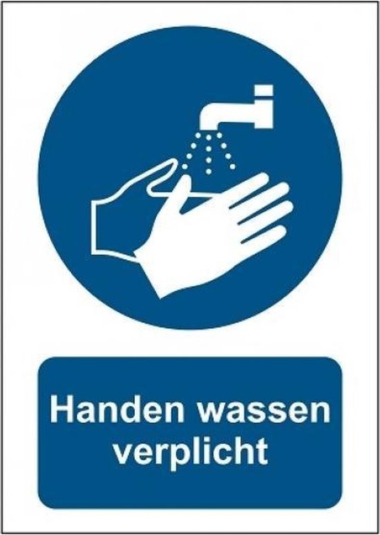 Handen wassen verplicht - sticker - A5 formaat - ISO 7010 - TM011
