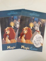 2 X DISNEY KRASBLOK - KINDER KLEURBOEK - ANIMALS - MAGIC COLOR - TOVERBLOK - 24 BLADZIJDEN - LADY EN DE VAGEBOND - BAMBI - DOMBO