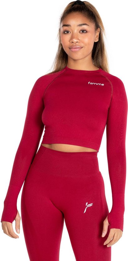 Famme sportswear Dark red ocean crop long sleeve - Maat S | bol.com