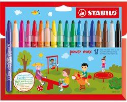 foto van STABILO power max - Viltstift - Met Extra Dikke Punt 3,0 mm - Etui Met 18 Kleuren