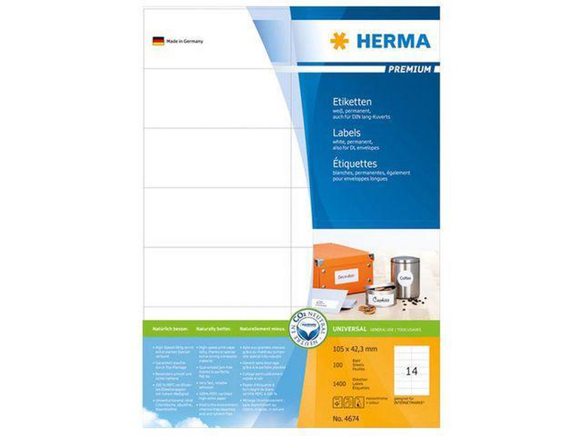 Herma 4674 Universele Etiket 105x42,3mm Wit