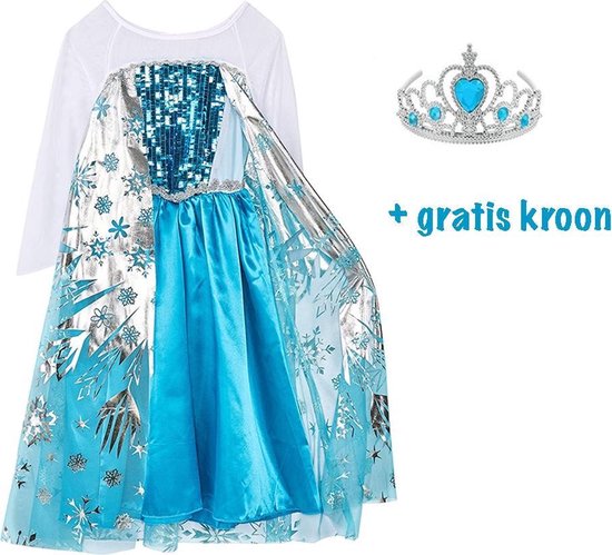 Frozen Prinses Elsa Jurk - Prinsessenjurk ijsster- Maat 98/104 (110) +  kroon -... | bol.com