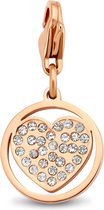 CO88 Collection Charms 8CH 00006 Stalen hanger - 15mm - Rond met hart- Zirkonia - Roségoudkleurig