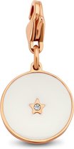 CO88 Collection Charms 8CH 00018 Stalen hanger - 15mm - Rond - Emalle - Wit - Roségoudkleurig