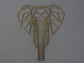 Geometrische Olifant - blank hout - 22 x 30 - Line Art - wanddecoratie