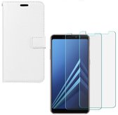 hoesje Geschikt voor: Samsung Galaxy A8 2018 Portemonnee Wit met 2 stuks Glas Screen protector