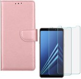 Samsung Galaxy A8 2018 Portemonnee hoesje Rose Goud met 2 stuks Glas Screen protector