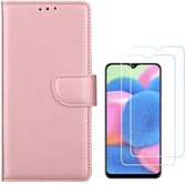 Samsung Galaxy A30S Portemonnee hoesje Rose Goud met 2 stuks Glas Screen protector