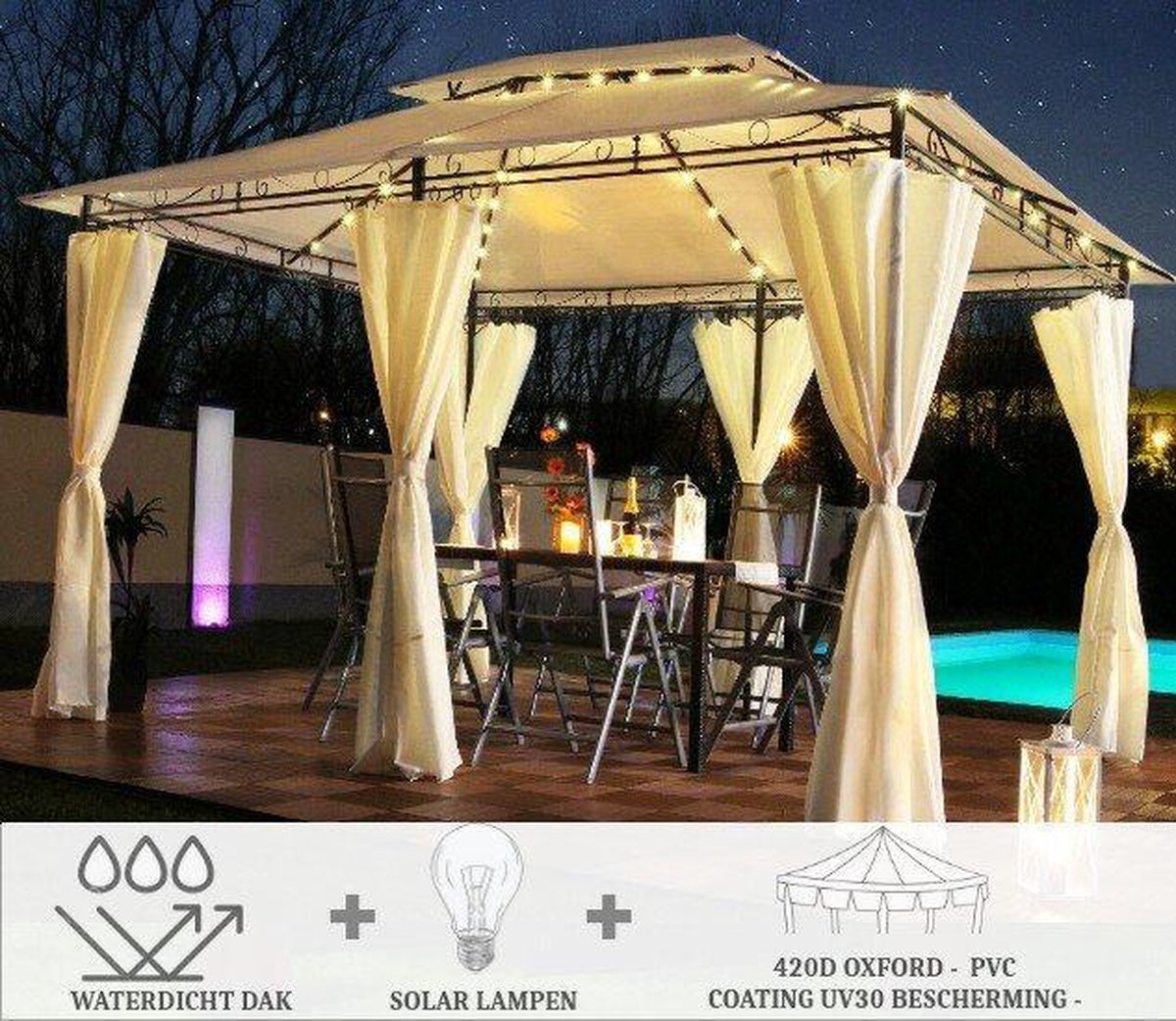 Trend24 Partytent 4x3 Waterdicht Dak Zijwanden Solar