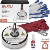 Magneetvissen Set Enjoij 400KG - Vismagneten - Magneet - Vismagneet Met Touw - Handschoenen - Schroefborgdraadmiddel - Starterspakket - Wit