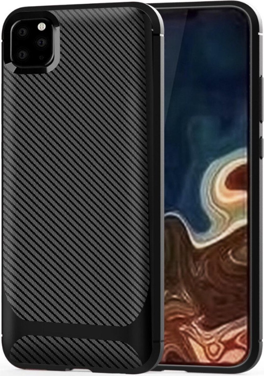 Geschikt voor Apple iPhone 11 Pro Carbon Backcover - Zwart - Soft TPU