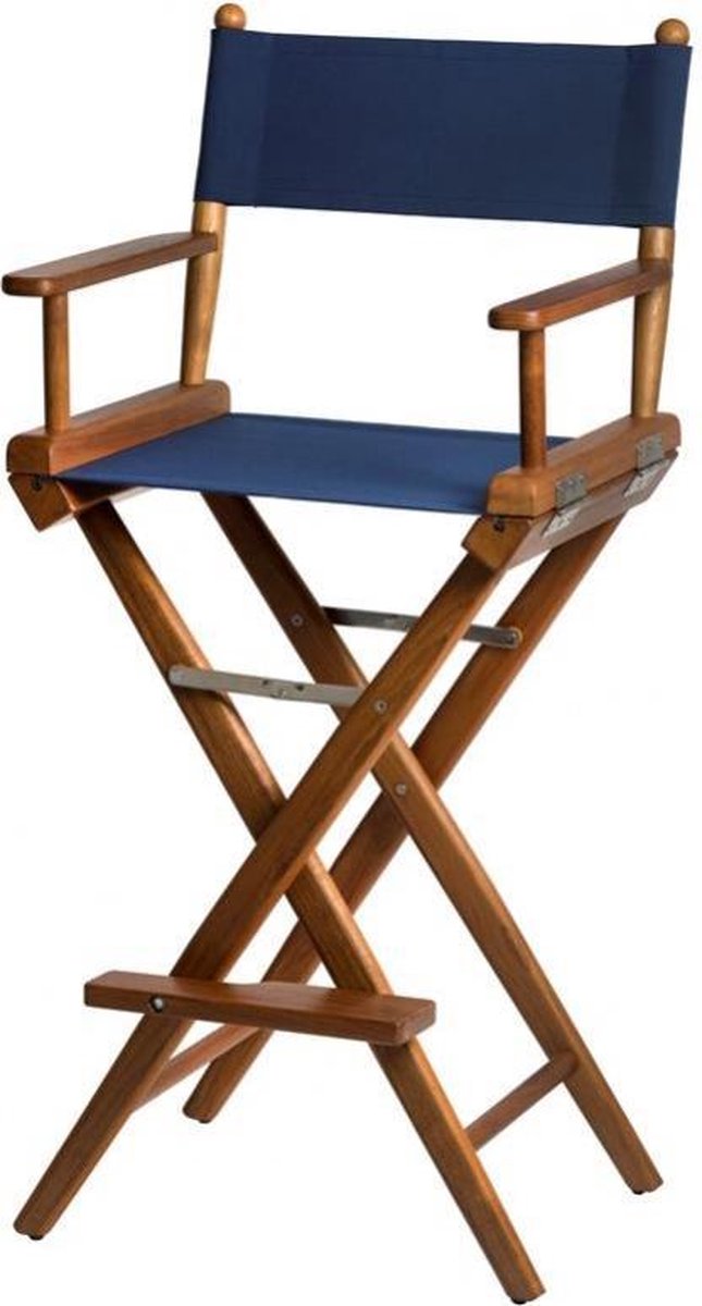 Stuurstoel Hoog Teak DeLuxe met Navy Canvas (Geolied)