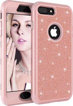 Apple iPhone 7 Plus - iPhone 8 Plus Glitter Back Cover - Roze - Shockproof - Hybrid