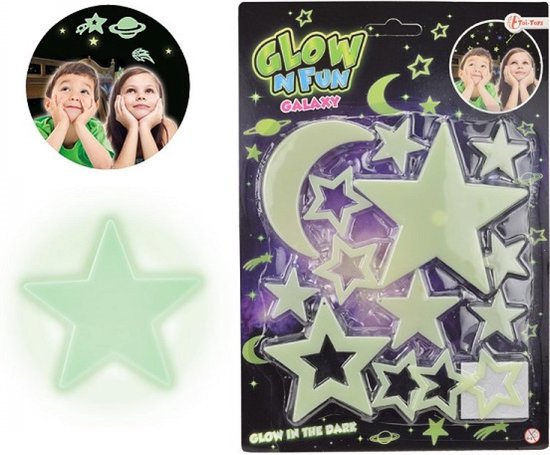Glow in the dark - maan en sterren - sterrenhemel - muur/plafond decoratie - kinderkamer