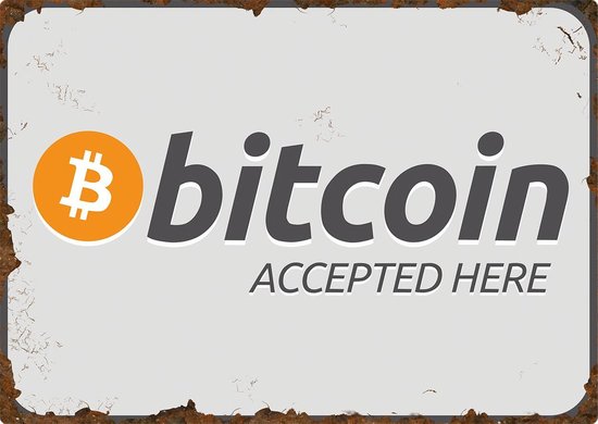 Wandbord 'Bitcoin accepted here'
