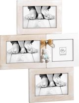 Mascagni - Multi baby fotolijst hout met blauwe teddybeer en strik voor 1 foto 10x10 en 3 foto's 10x15 WF A958