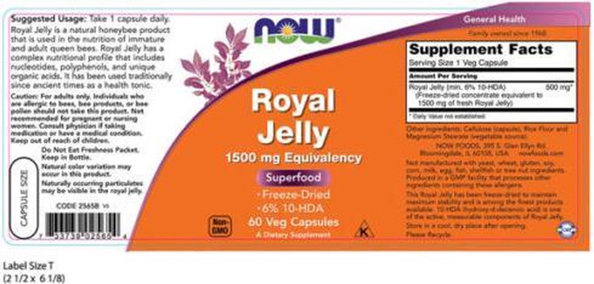 Royal Jelly Superfood,1500mg x 60 Veggie Capsules Now Foods