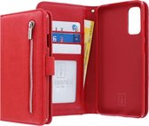 Housse Bookcase hoesje Samsung Galaxy S20 - CaseBoutique - Rouge uni - Simili cuir - Avec poche zippée