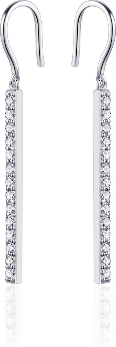 Jewels Inc. - Oorbellen - Oorhaken Staaf gezet met Zirkonia - 45mm x 2.5mm - Gerhodineerd Zilver 925