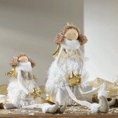 Mascagni - Set met 2 stoffen witte Engelen lengtes 28 cm en 58 cm kerstdecoratie - 0Q C715