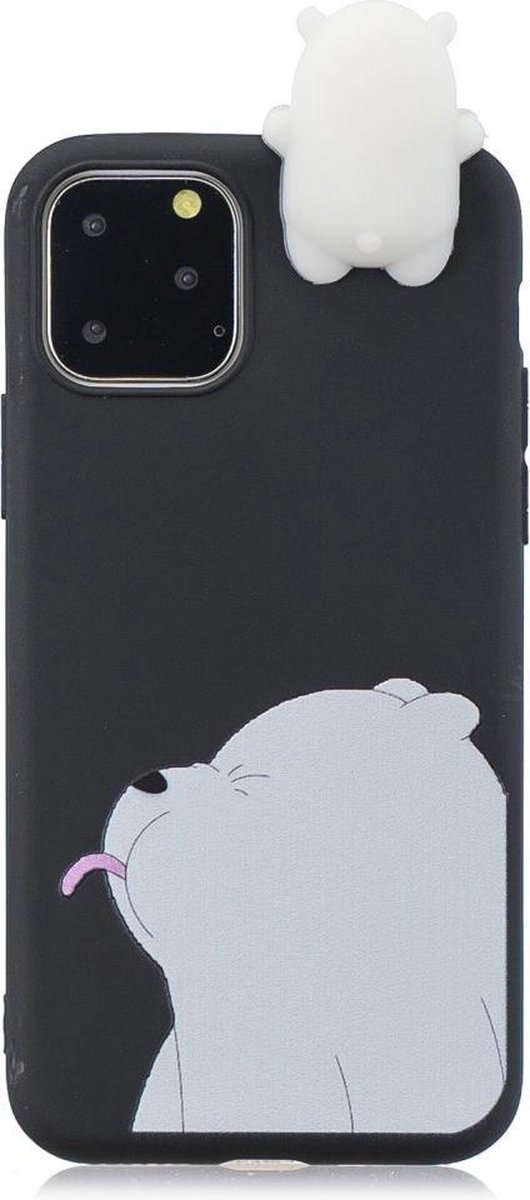 Softcase met 3D ijsbeer en cartoon voor Iphone 11 Pro 5.8 inch- Zwart