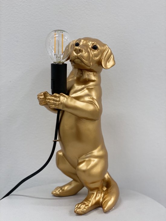 Tafellamp - Hond - goud - H 29 cm | bol