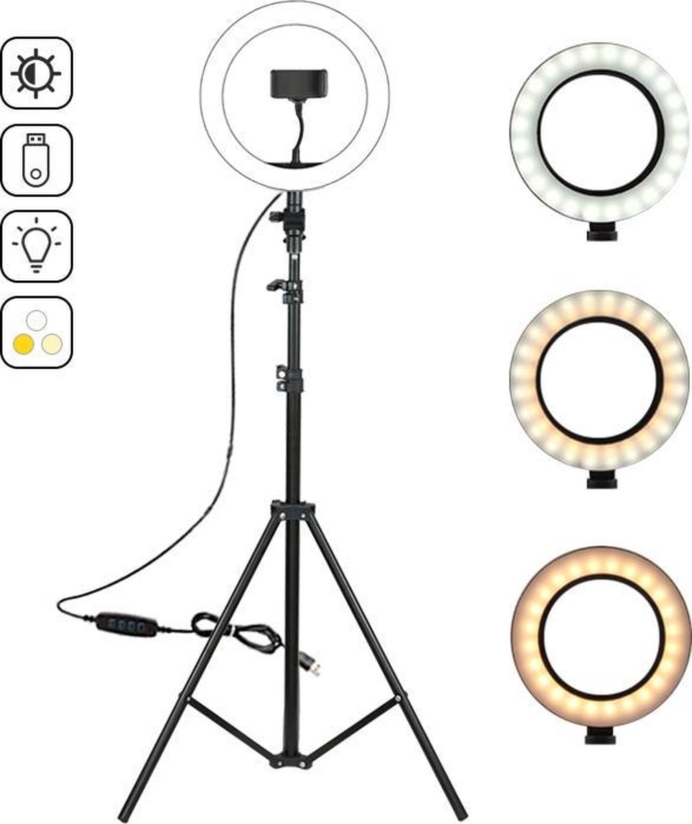 Ringlamp met Statief – Professionele Belichting – Tripod 160 cm – Camera  Statief –... | bol.com