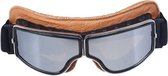 CRG Cruiser Motorbril - Creme Leren Motorbril - Retro Motorbril Heren - Zilver Reflectie Glas