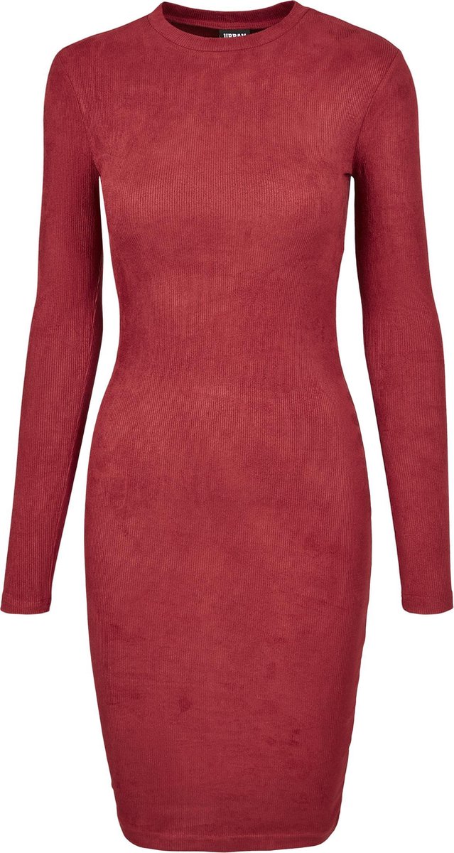 Dames Vrouwen Modern Casual Streetwear Kwaliteit Ribbed jurk Peached Dress burgundy Rood