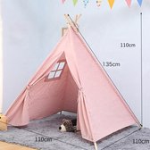 Speeltent Tipi Tent voor Jongens en Meisjes - Speelhuis Wigwam voor Kinderen met Vlaggetjes – 135x110 cm - Roze
