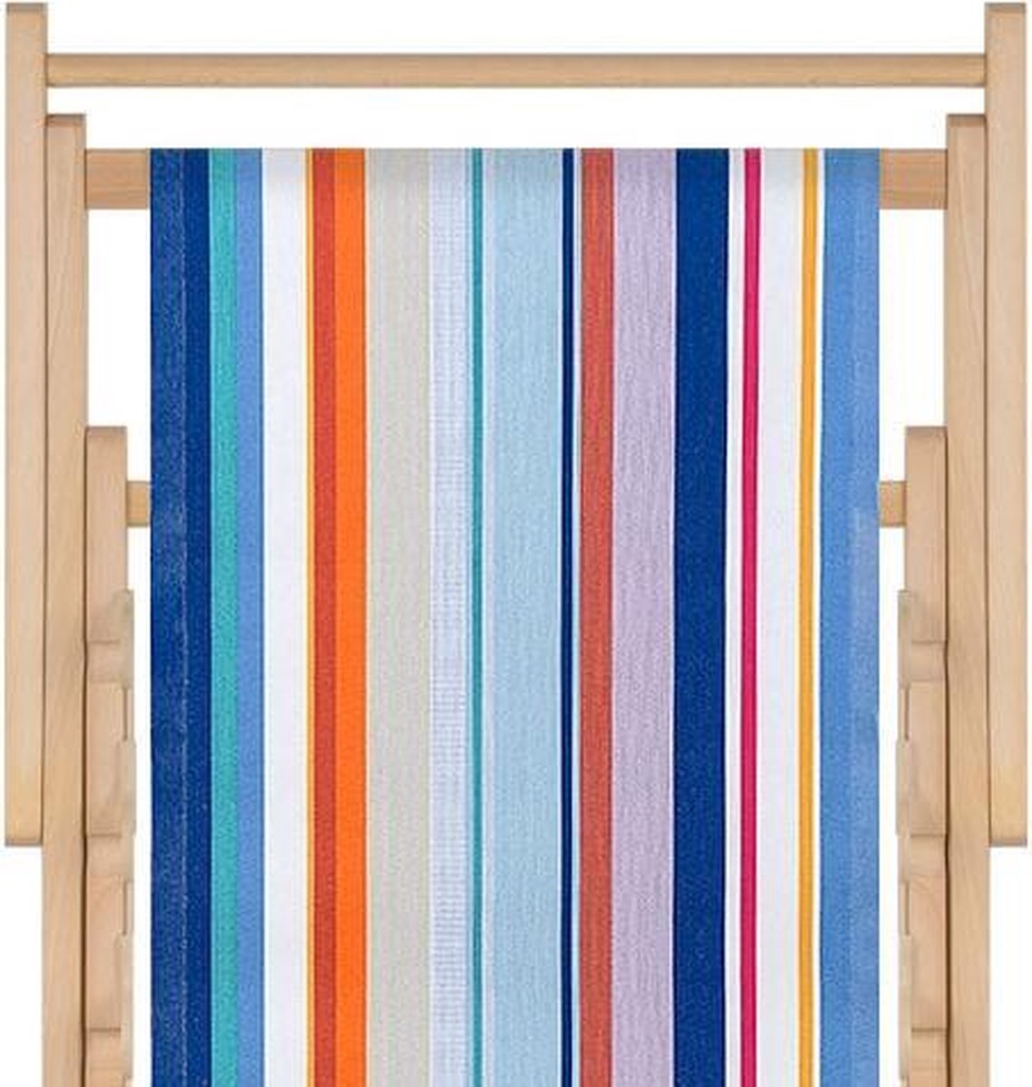 Houten strandstoel met hoogwaardige stof in acryl - massief beukehout - Canet Rousillon blauw oranje - opvouwbaar - verstelbaar in 3 standen - zonder armleuning - afneembare hoes - multicolour - strepenpatroon
