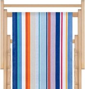 Houten strandstoel met hoogwaardige stof in acryl - massief beukehout - Canet Rousillon blauw oranje - opvouwbaar - verstelbaar in 3 standen - zonder armleuning - afneembare hoes - multicolour - strepenpatroon