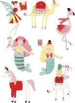 3D stickers, flamingo, lama zeemeermin, H: 50-60 mm, B: 30-45 mm, 7 stuk/ 1 doos