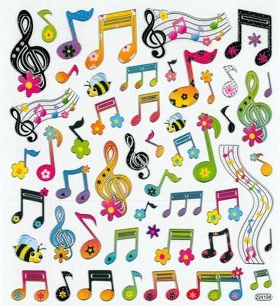 Foto: Sticker muziek gebloemde noten