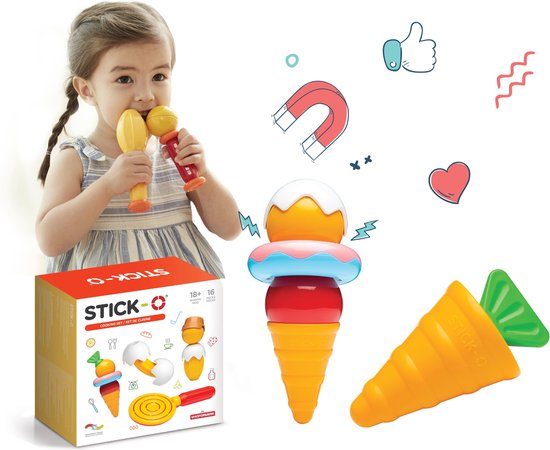 Stick-O Kookset- 16 onderdelen- magnetisch speelgoed- speelgoed 1 jaar- peuter speelgoed jongens en meisjes- baby speelgoed- speelgoed jongens 2 jaar