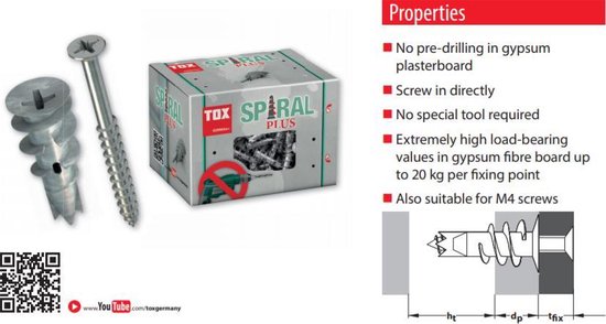 Fobie George Bernard paradijs TOX Plus Gipsplaat Gyproc Spiraalpluggen L32 mm + Schroeven (50 Stuks) |  bol.com